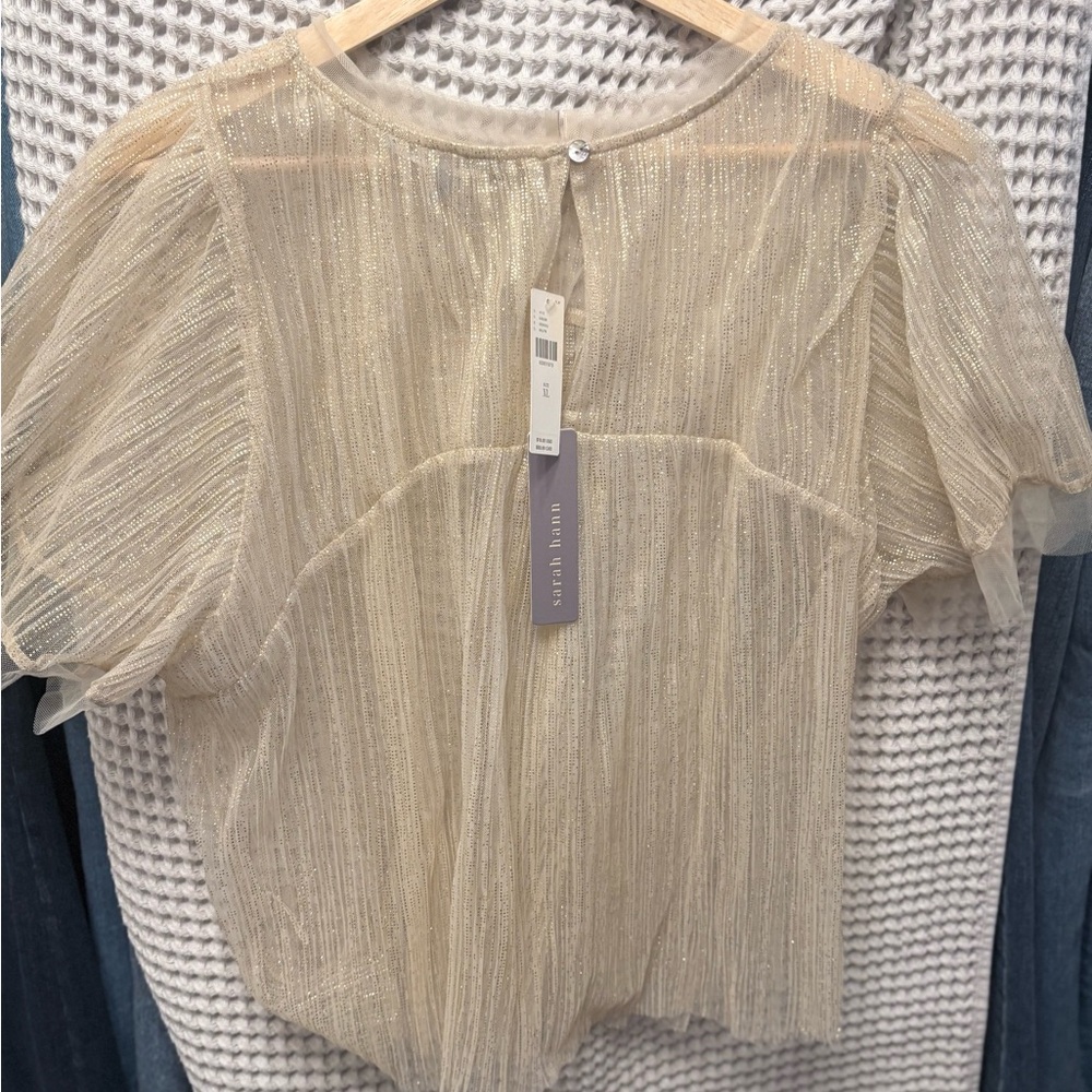 Anthropologie Sheer Pleated Short-Sleeve Top - Beige - Picture 3 of 3